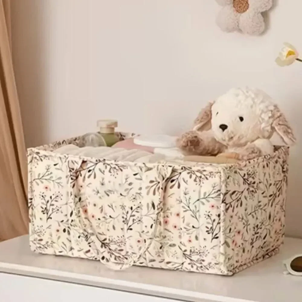 NWT Household Storage Basket Floral Pattern Divided Quilted Organizational